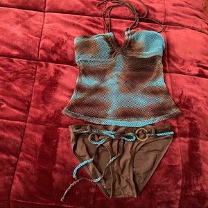 No Boundaries mesh mermaid halter tankini swimsuit